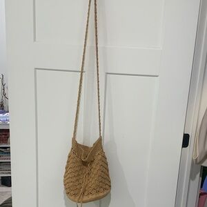 Roots Tan Woven Crossbody Bag